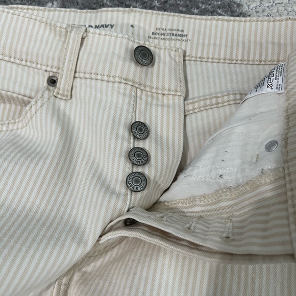 Old Navy Denim - Old Navy Cream Striped Button-Fly Pants